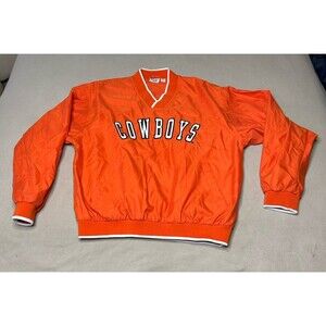 Oklahoma State Cowboys OSU Pullover Windbreaker Mens L Orange V Neck Red Oak